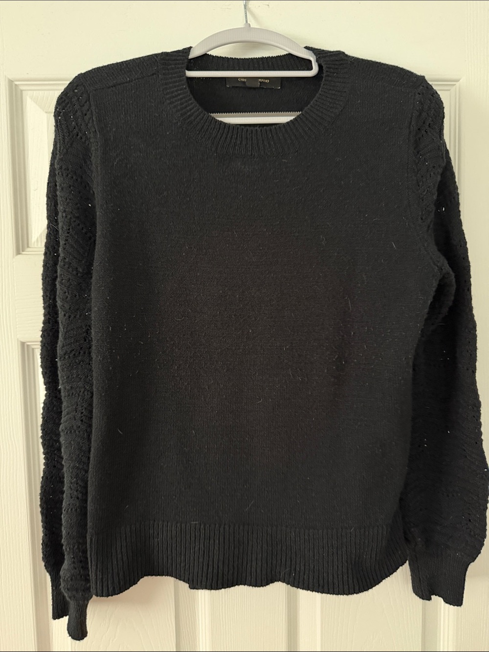 Christian Siriano Black Crewneck Sweater with Textured Sleeves